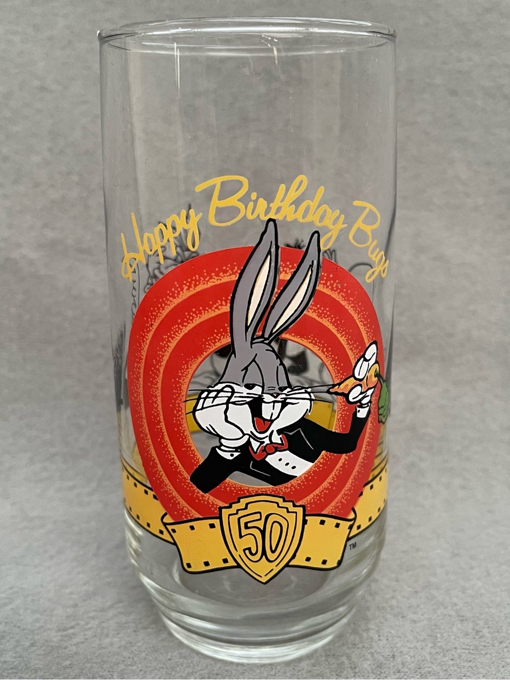 Vintage Happy Birthday Bugs Bunny Glass 50th Anniversary 1990 LIBBEY GLASS WB